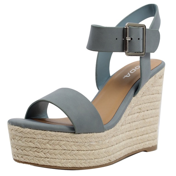 Blue Open Toe Ankle Strap Espadrille Platform Wedg - Picture 2 of 6